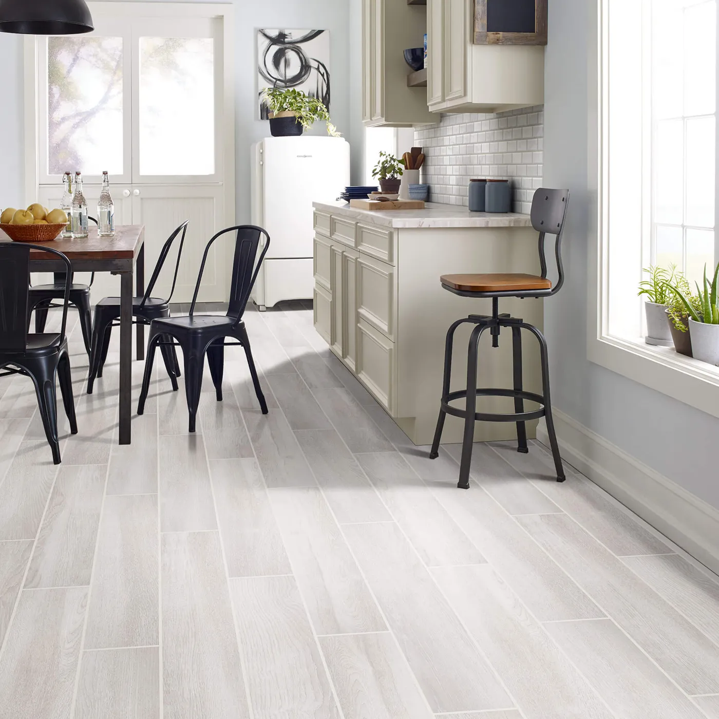 Shaw Floors light wood look tile in a kitchen | Kirkland's Flooring