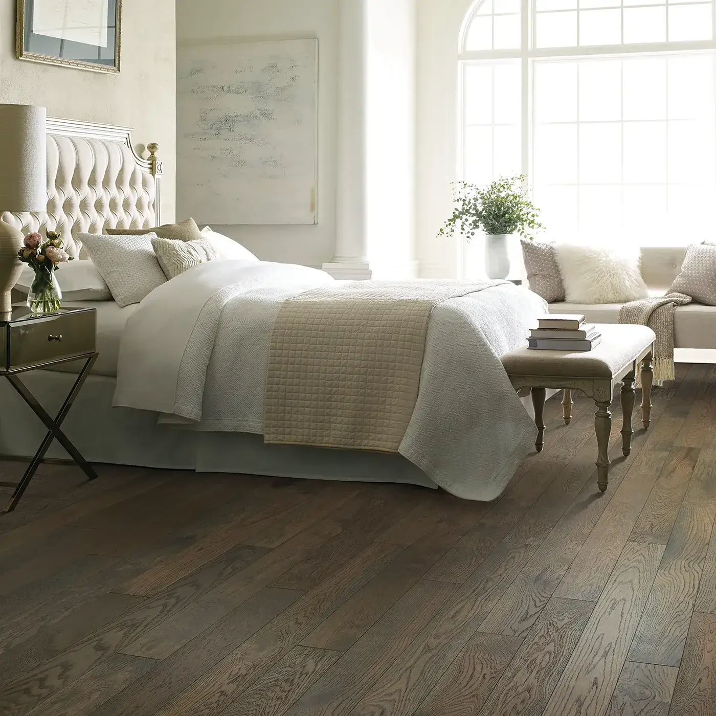 Shaw Floors medium brown Hardwood in a bedroom | Kirkland's Flooring