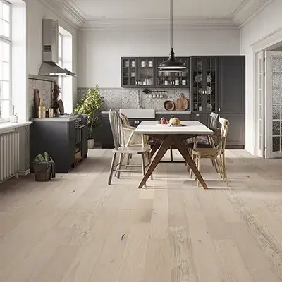 Shaw Floors light white-washed hardwood in a kitchen | Kirkland's Flooring