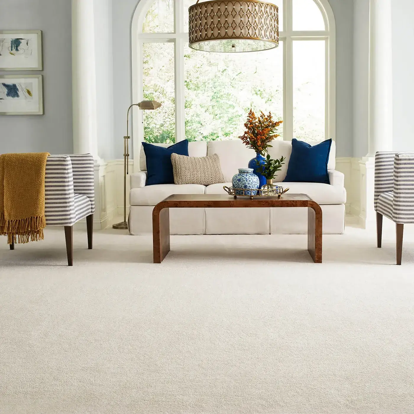 Champagne Color Shaw Floors carpet in living room | Kirkland's Flooring