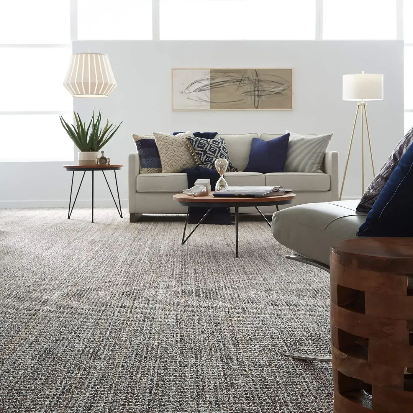 Textured gray Shaw Floors carpet in a modern living room | Kirkland's Flooring